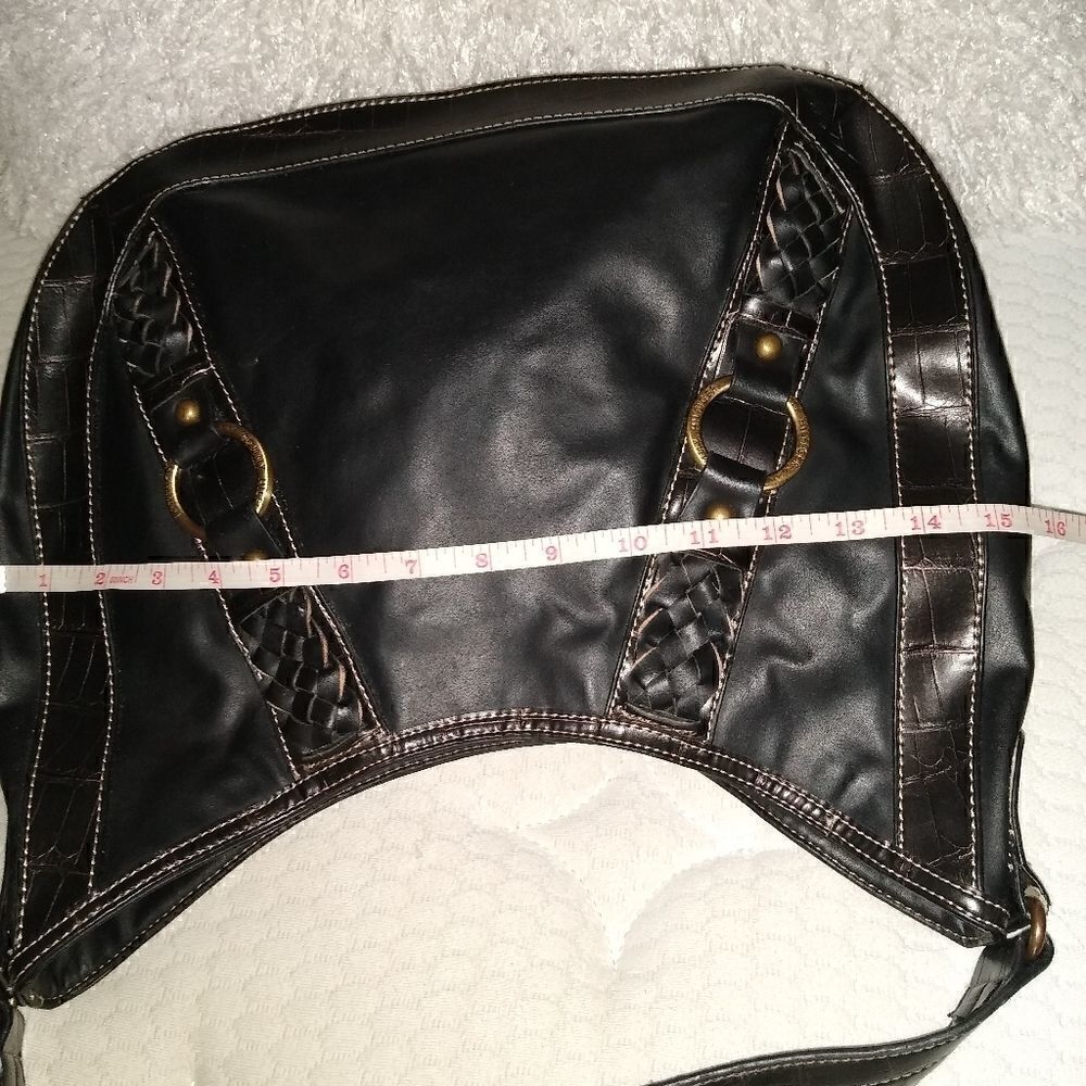 Tommy Hilfiger black leather sachel purse brass hardwear - Picture 10 of 10